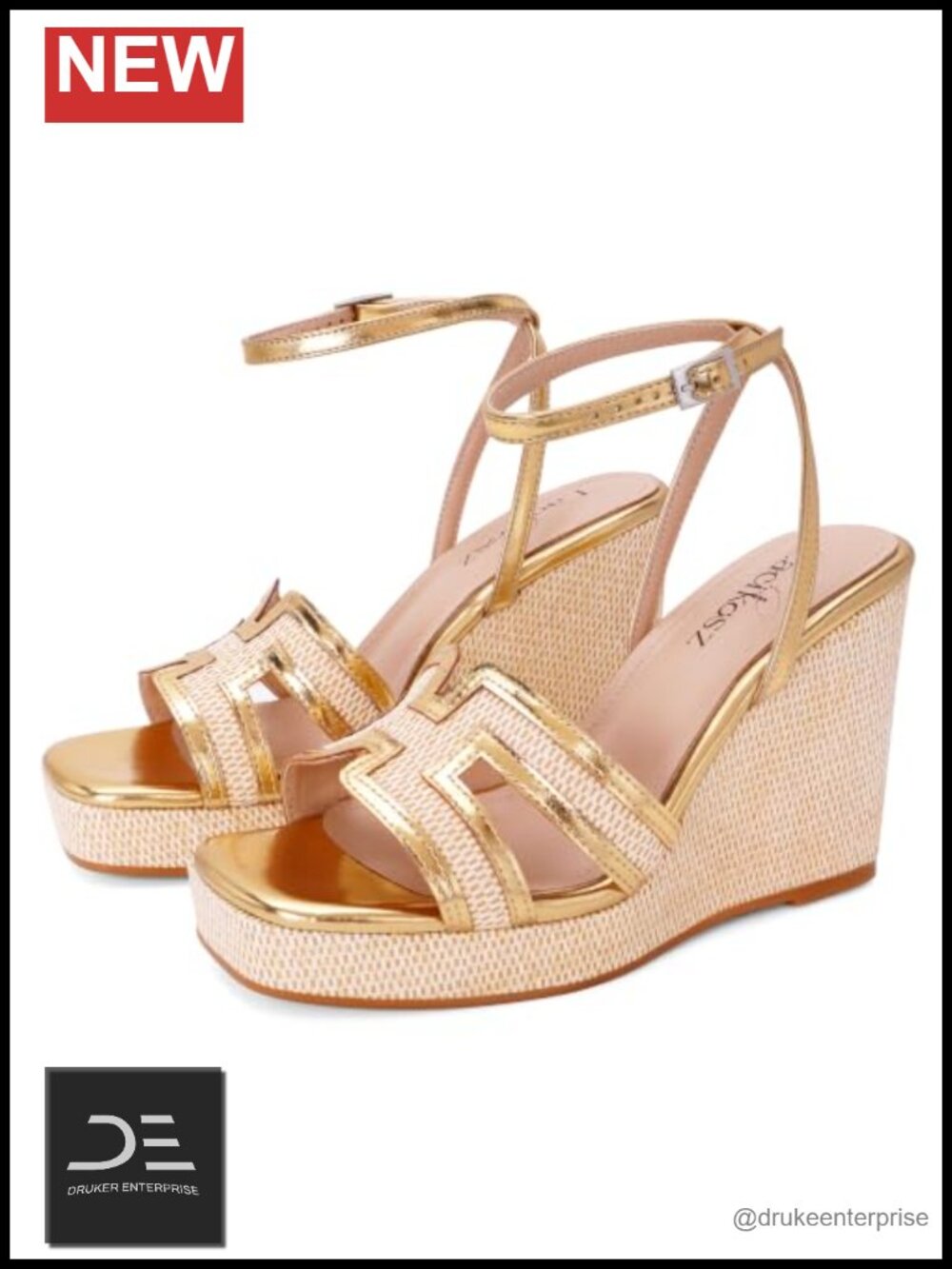 Woven Raffia Wedge Sandals for Women Platform Espadrilles with Geometric Cutout